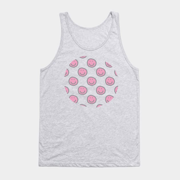 Prism Pink Round Happy Face with Smile Pattern Tank Top by ellenhenryart